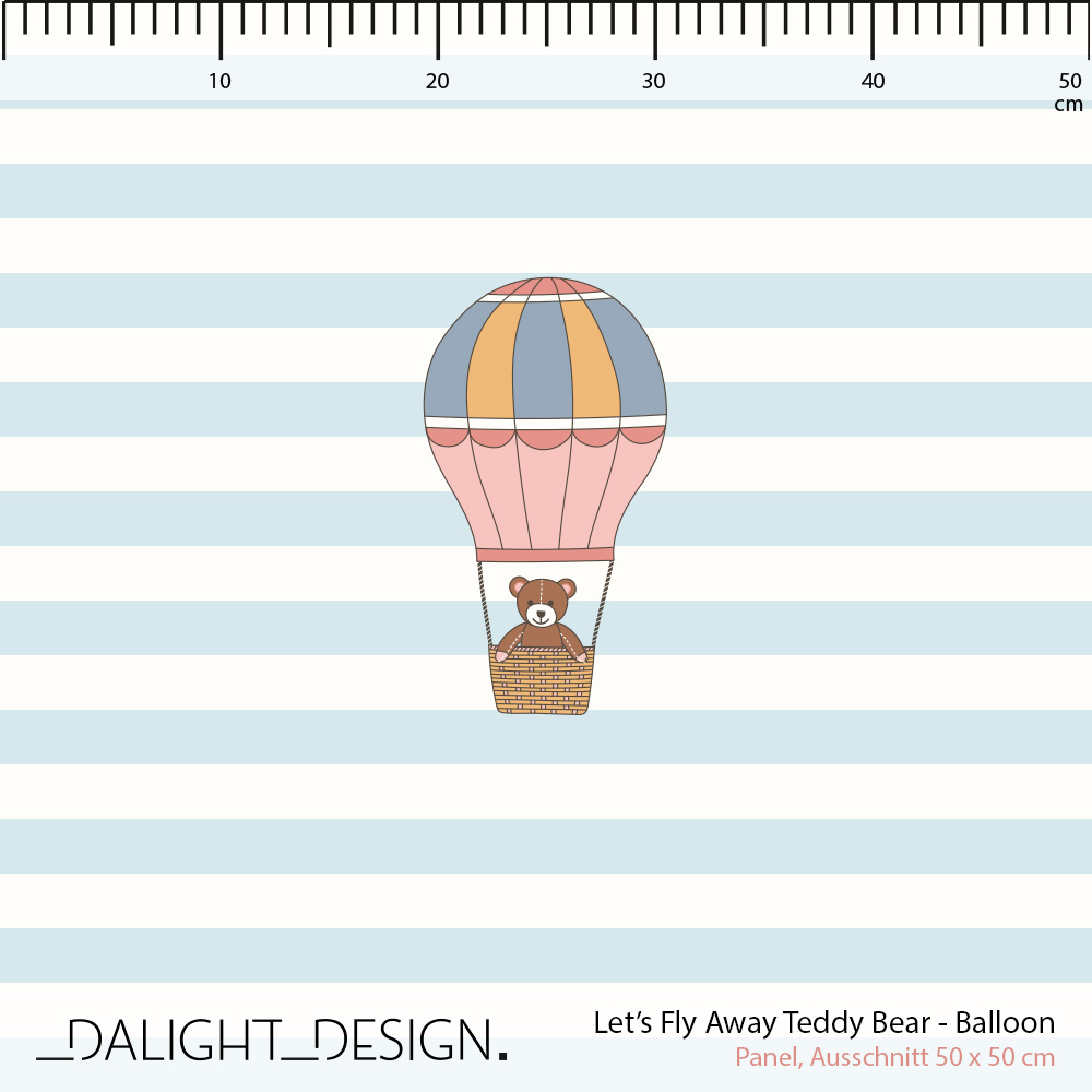 Bio Stoff - 50 cm Panel Lets Fly Away Teddy Bear Balloon von Dalight Design in blau Bio Stoff - 50 cm Panel Lets Fly Away Teddy Bear Balloon von Dalight Design in blau