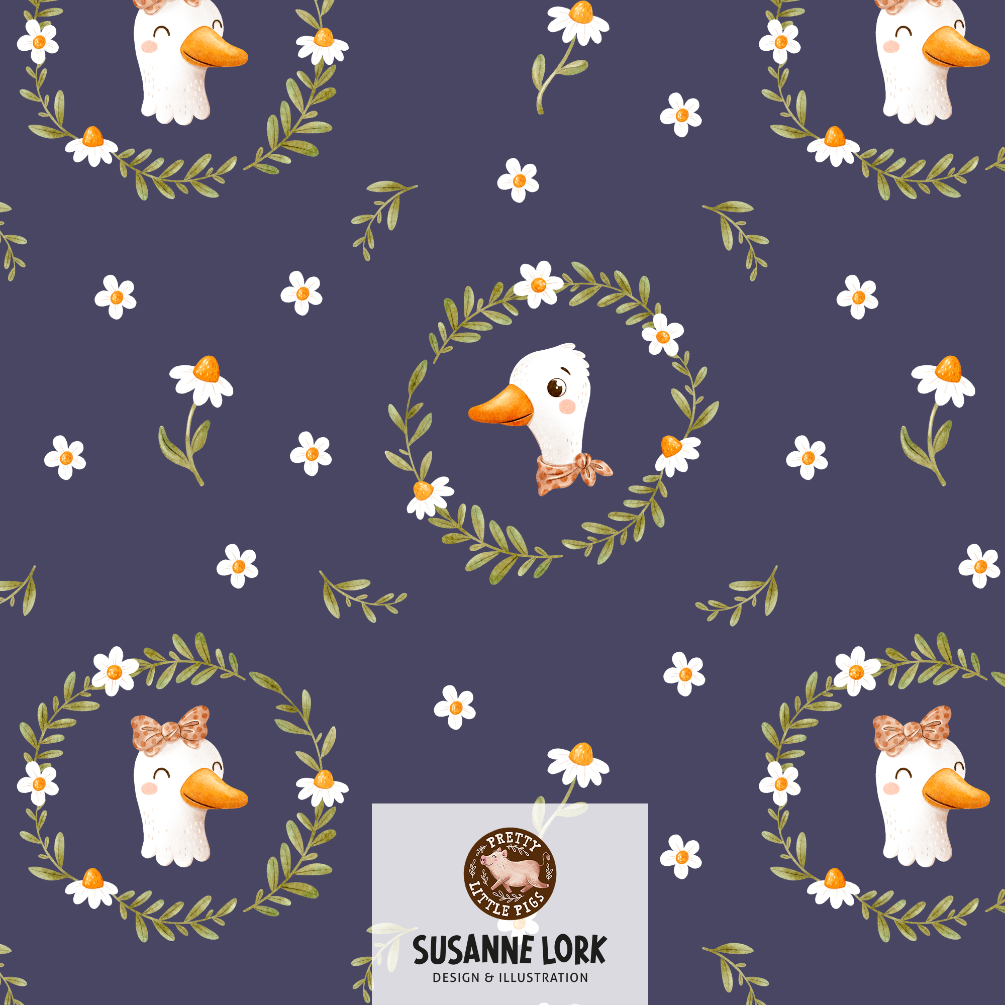 Bio Stoff - Gaenseliebe Vignette Blau von Pretty Little Pigs in blau