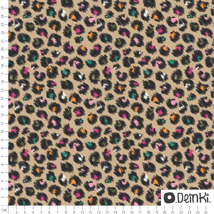 Bio Stoff  - Sketchy Leo Beige Bunt - Deinki, beige,Tierfellmuster