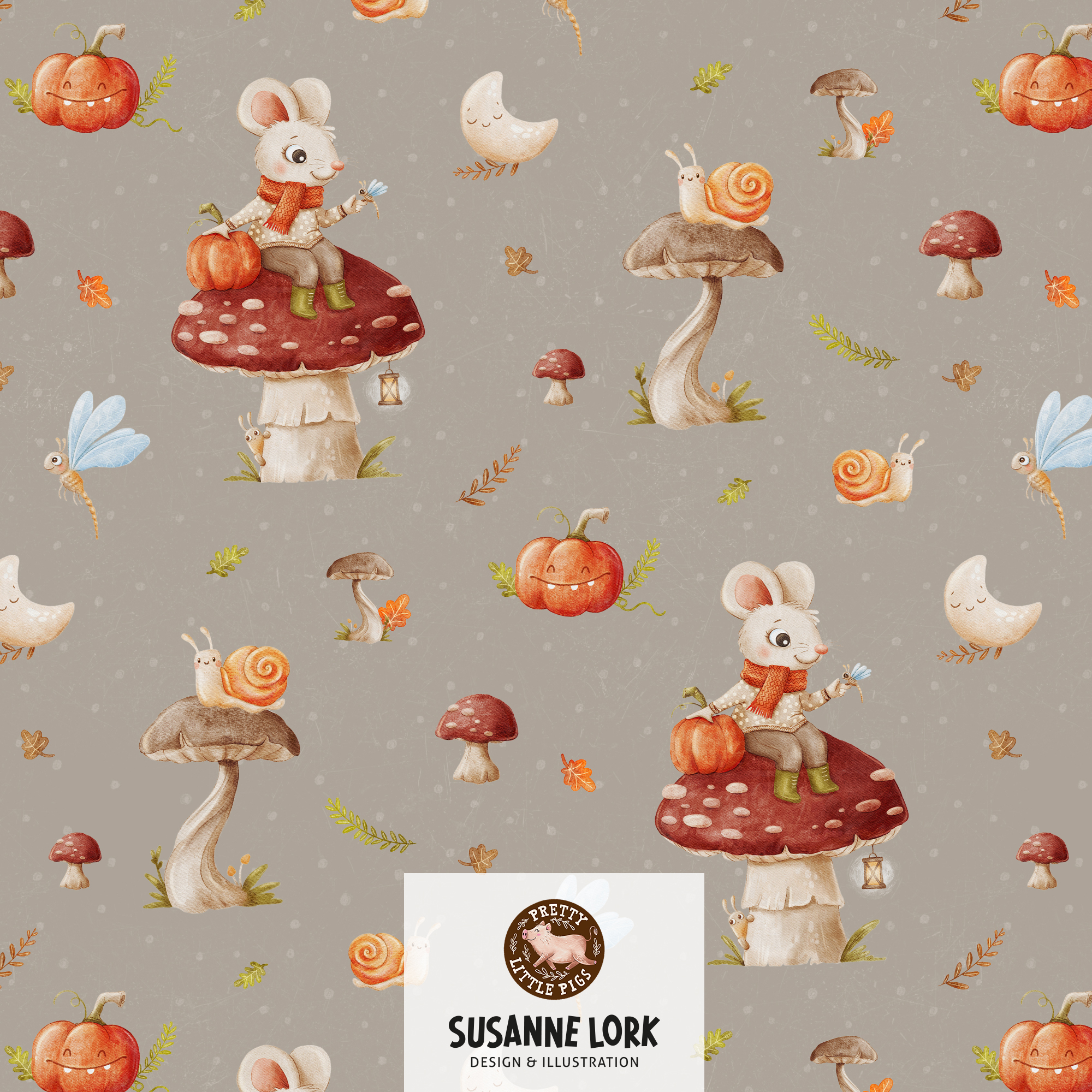 Bio Webware Stoff - Little Autumn Friends Greige - PrettyLittlePigs, Herbst, Wald, Tiere, beige, 100% Bio-Baumwolle Bio Webware Stoff - Little Autumn Friends Greige - PrettyLittlePigs, Herbst, Wald, Tiere, beige, 100% Bio-Baumwolle