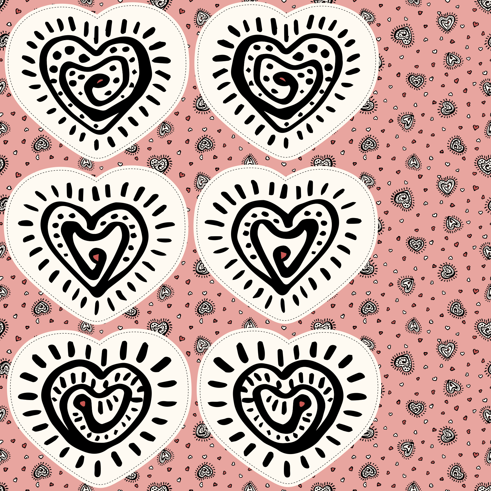 Bio Stoff  - Beating Hearts Kissen 150cm Panel creme