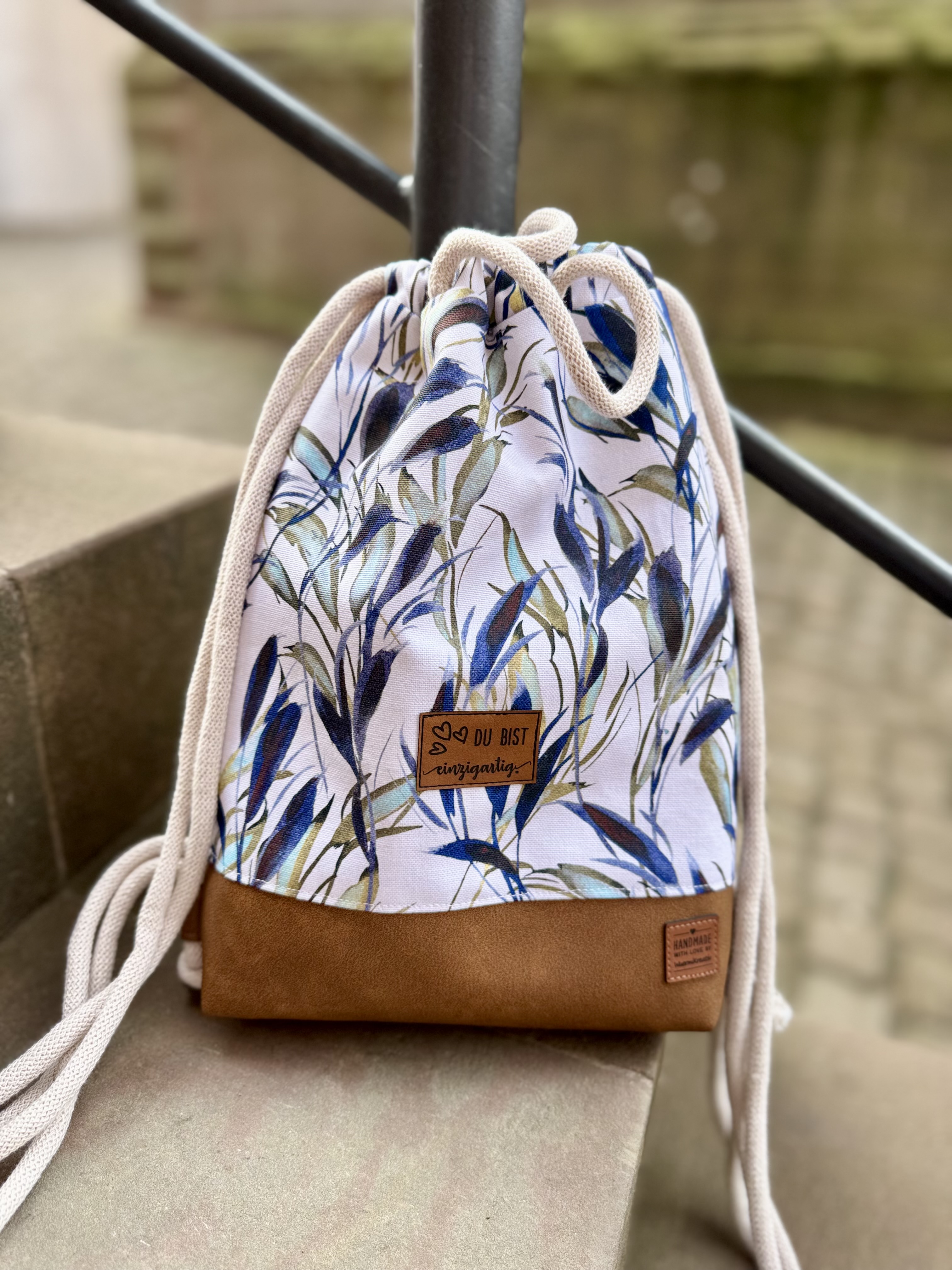 Bio Stoff - Summerleaves Blue von Kristin Tessen in blau