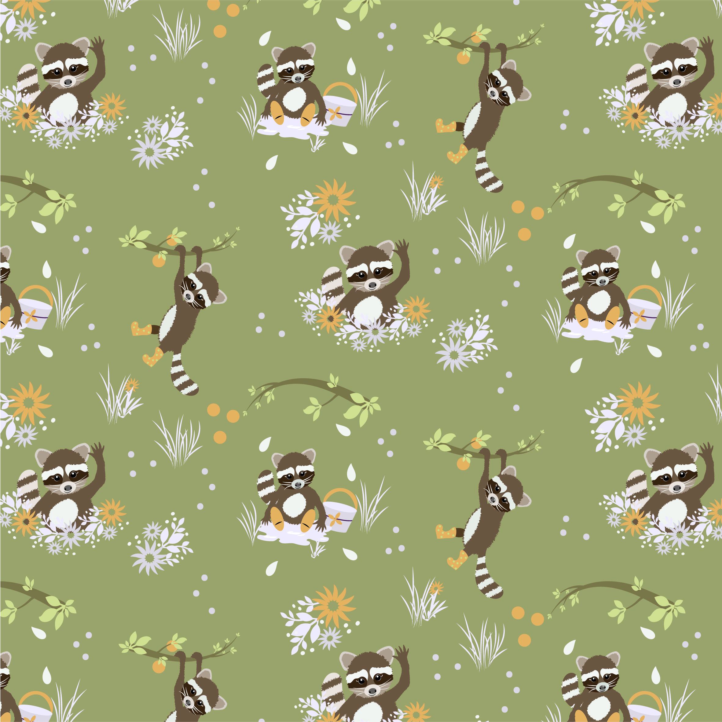 Bio Webware Stoff  -  Rocco im Garten  - EviRoiderDesign, Tiere, grün, 100% Bio-Baumwolle