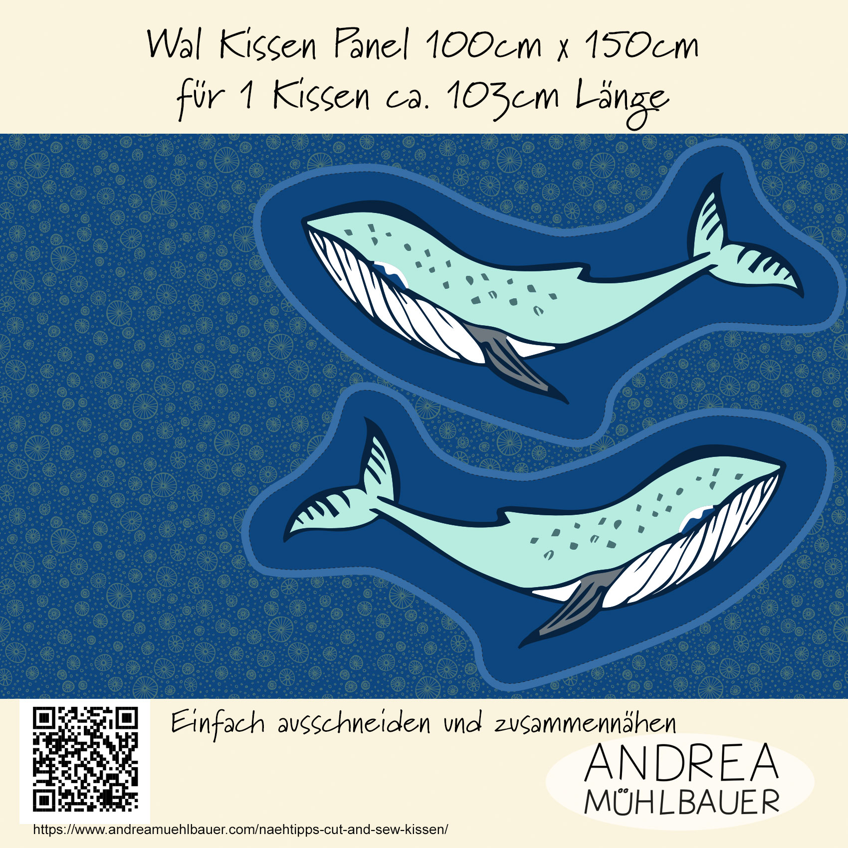 Bio Stoff - Walkissen Medium Blue Panel100cm by Andrea Muehlbauer in blue