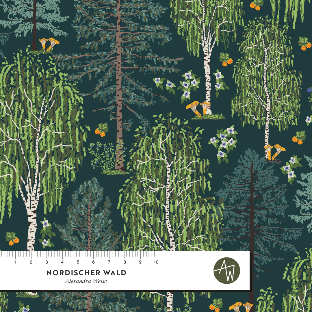 Organic Fabric - Nordic Forest Green by Alexandra Weise in green