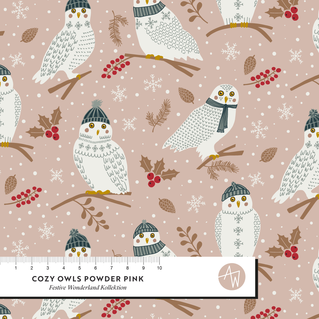 Bio Stoff - Cozy Owls puderrosa