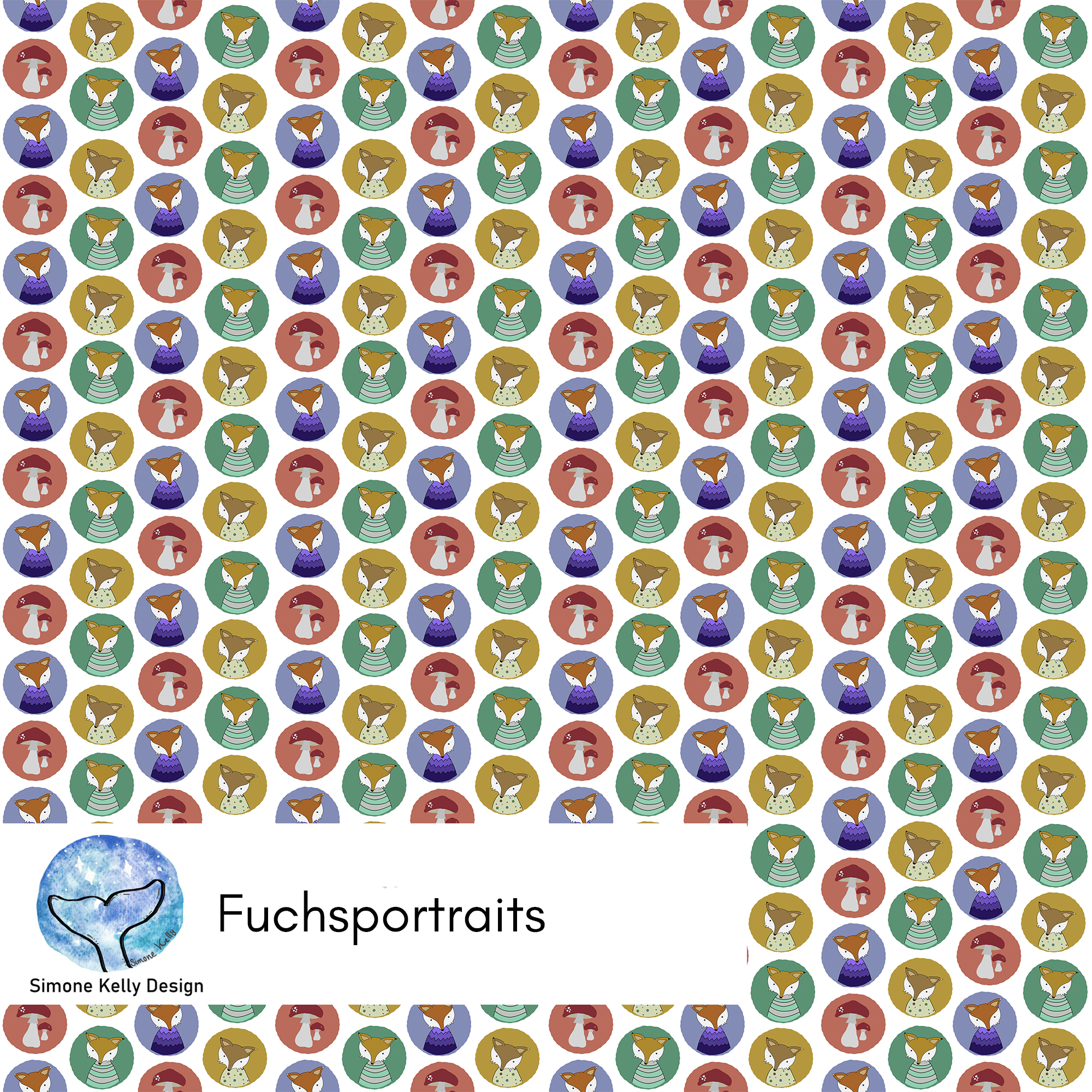 Bio Fabric - Fox Portraits by Simone Kelly in colorful