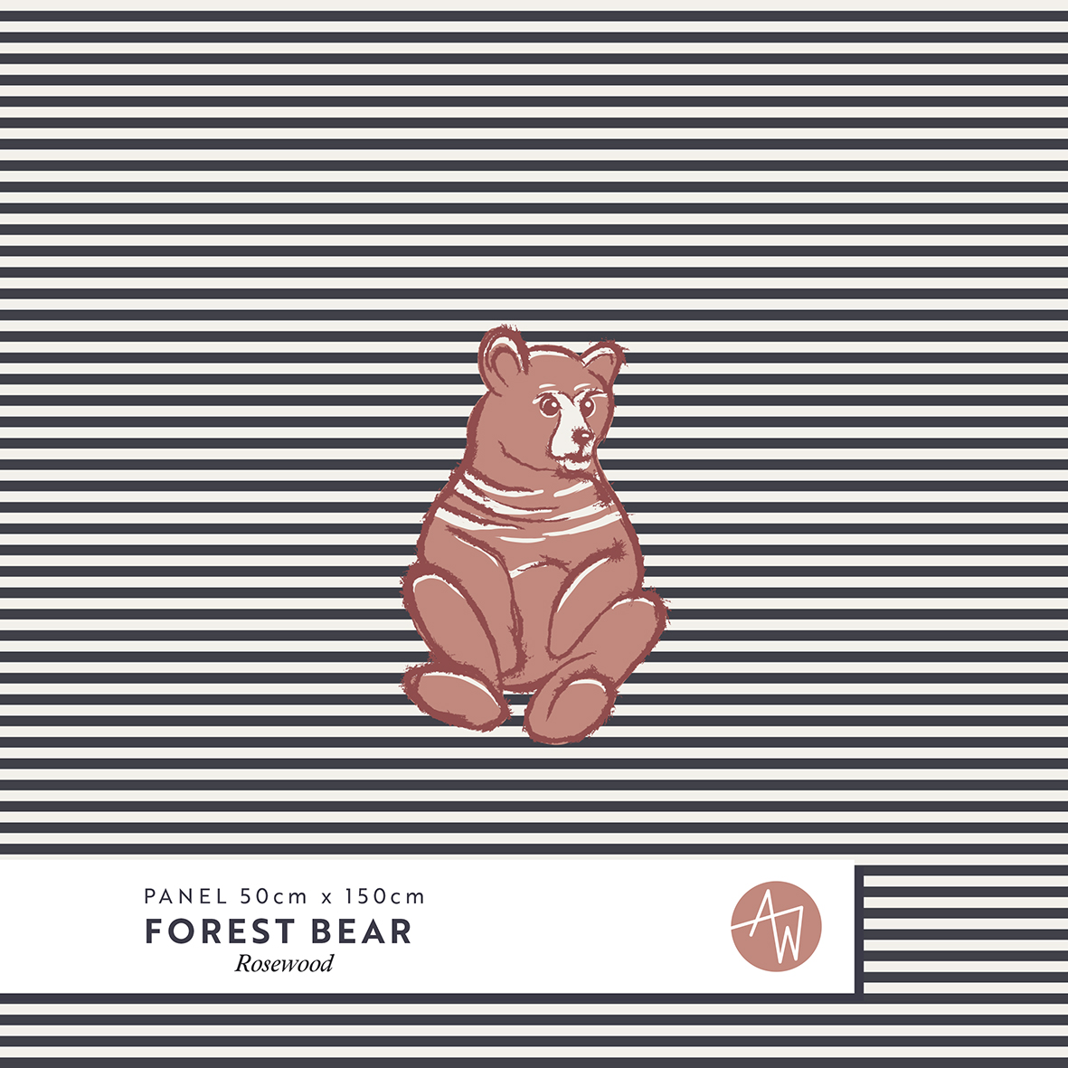 Bio Stoff  -  50 cm Panel Forest Bear Rosewood - AlexandraWeise, creme, Herbst, Streifen, Tiere, braun