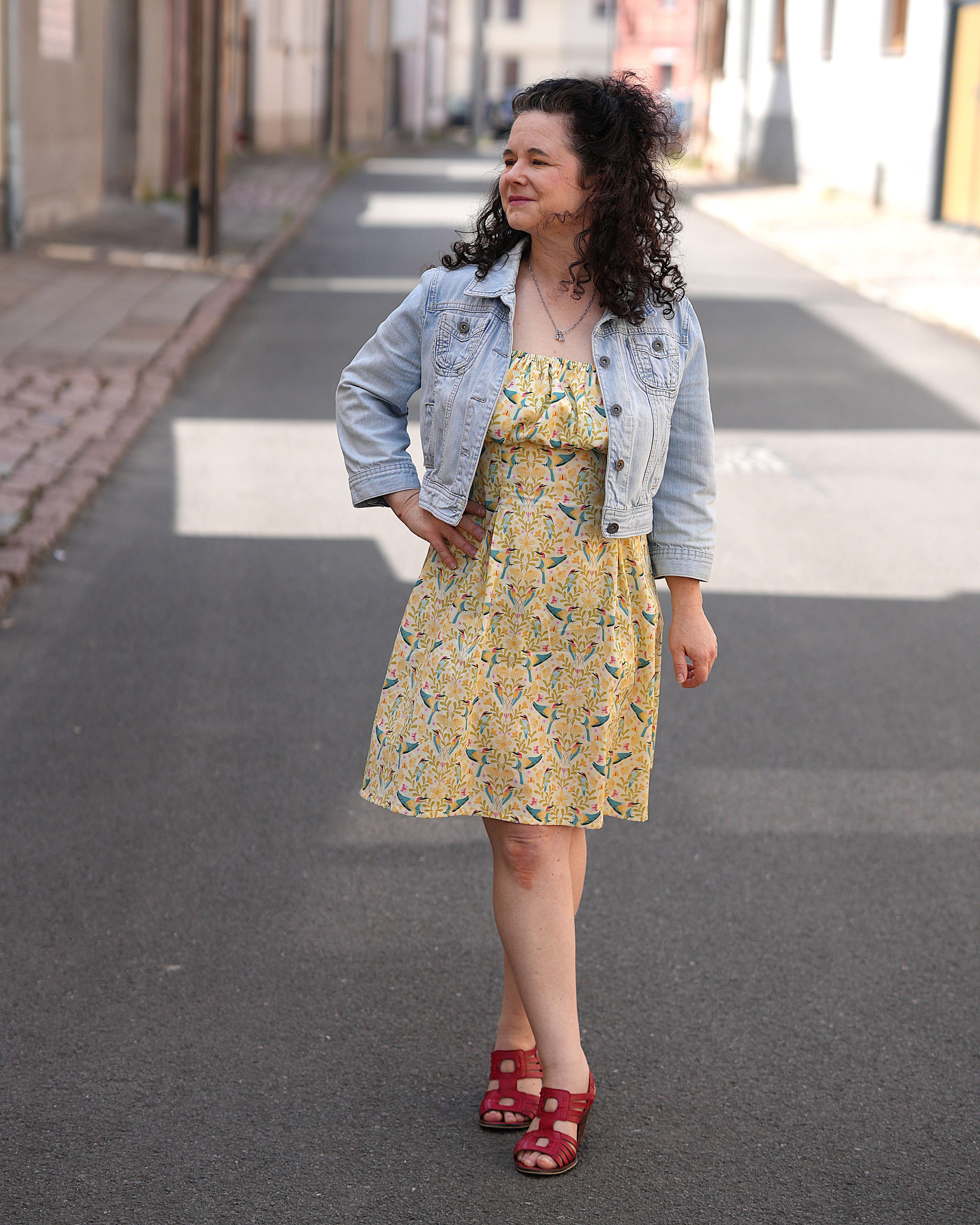 Organic fabric - Sommergold Vögel und Blumen yellow