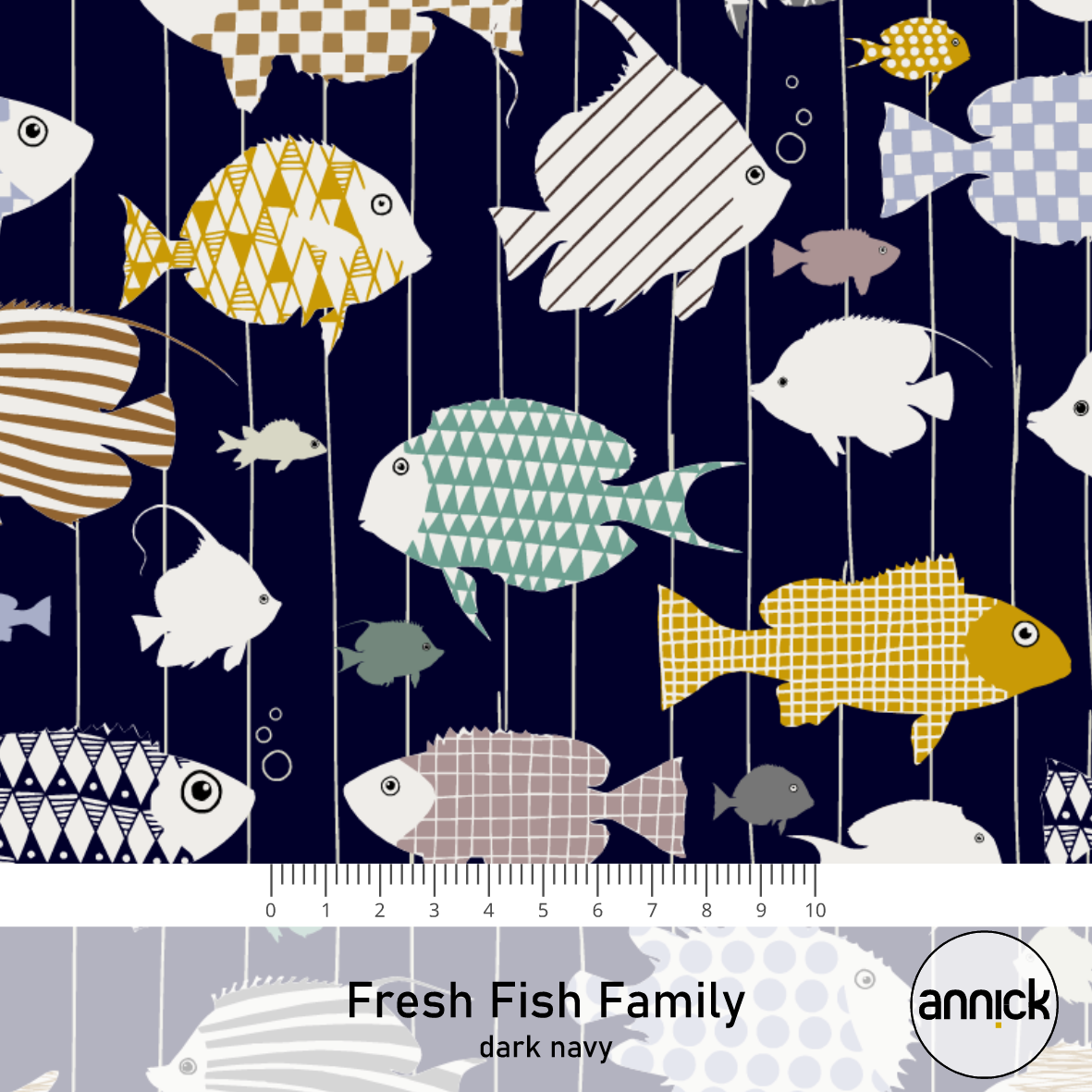 Bio Stoff  - Fresh Fish Family Dark Navy - Annick, blau, Maritim, Tiere