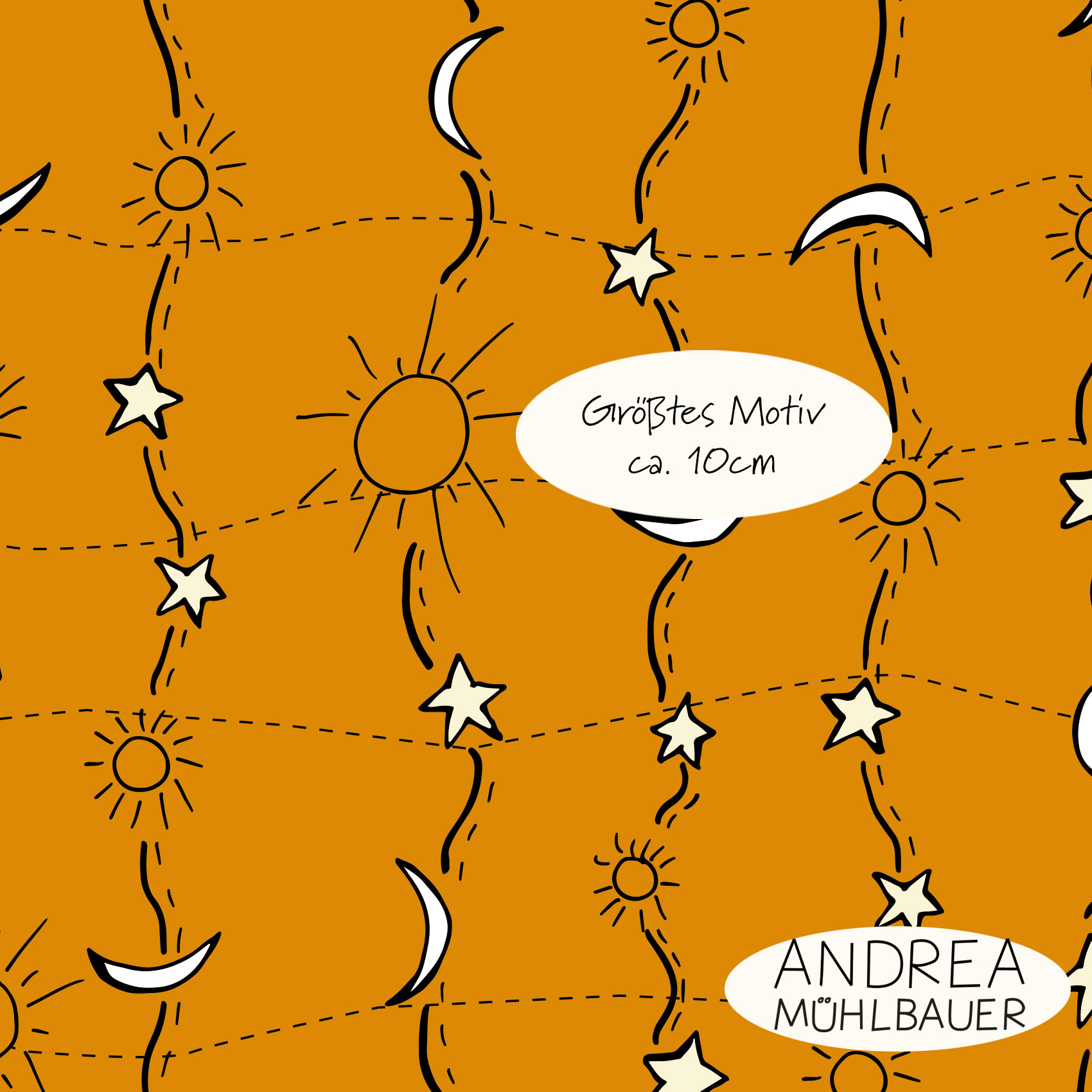 Bio Webware Stoff - Sonne, Mond und Sterne Orange - AndreaMuehlbauer, Sterne, orange, 100% Bio-Baumwolle Bio Webware Stoff - Sonne, Mond und Sterne Orange - AndreaMuehlbauer, Sterne, orange, 100% Bio-Baumwolle