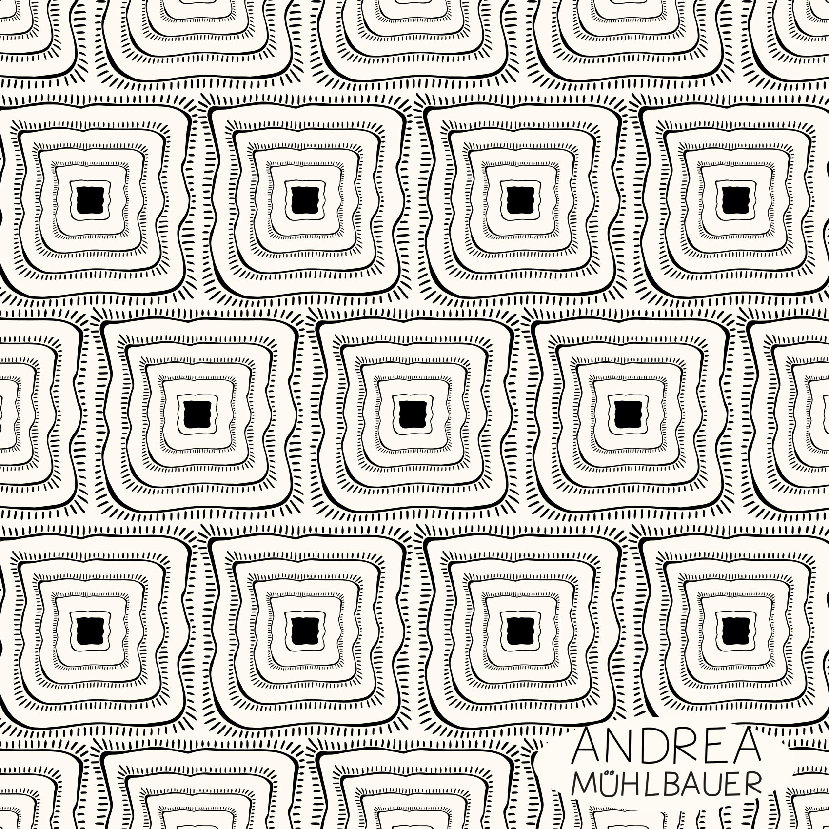 Bio Stoff  - Labyrinth Cream - AndreaMuehlbauer, Weiß, Geometrisches Muster