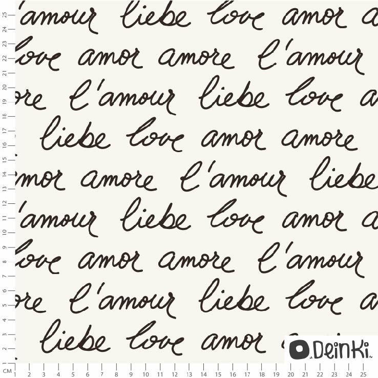 Bio Webware Stoff - Love Liebe Amor - Deinki, weiß, Buchstaben & Zahlen, schwarz, 100% Bio-Baumwolle Bio Webware Stoff - Love Liebe Amor - Deinki, weiß, Buchstaben & Zahlen, schwarz, 100% Bio-Baumwolle
