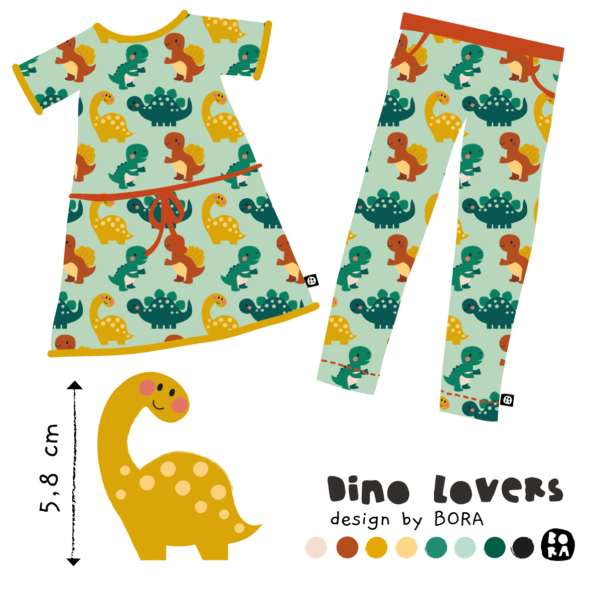 Bio Summersweat Stoff  -  Dino Lovers - Bora, grün, Kinder, Dinosaurier, Breite 150 cm