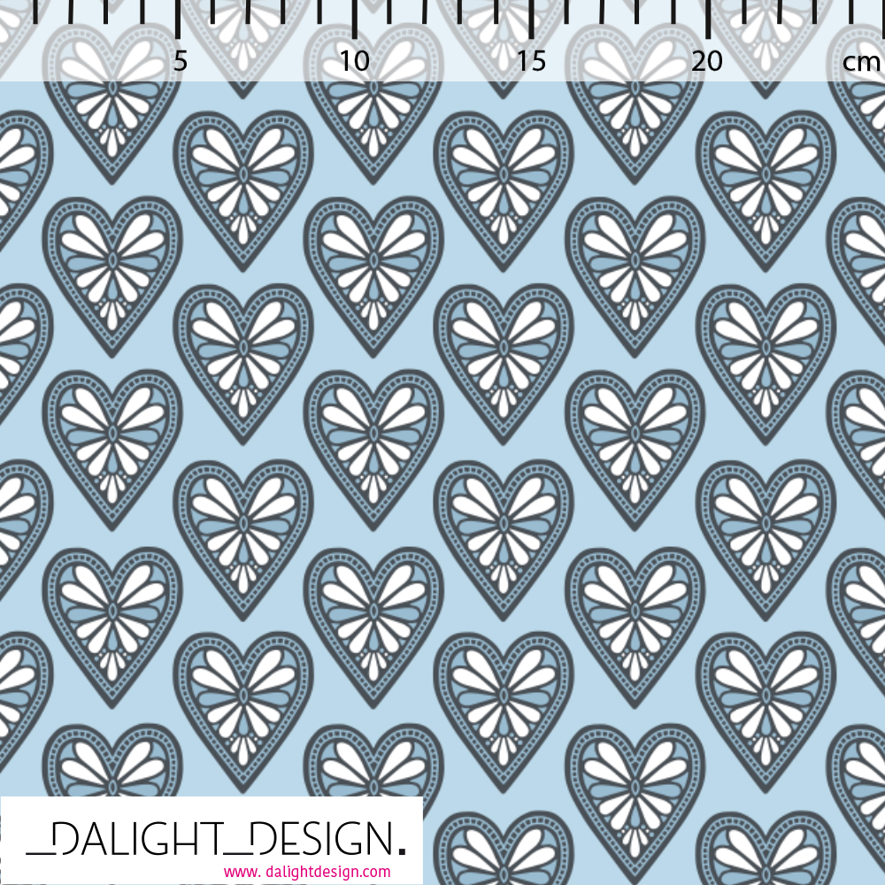 Bio Jersey Stoff - Folk Art Herzmuster - DalightDesign, Herzen, blau, Breite 150 cm Bio Jersey Stoff - Folk Art Herzmuster - DalightDesign, Herzen, blau, Breite 150 cm