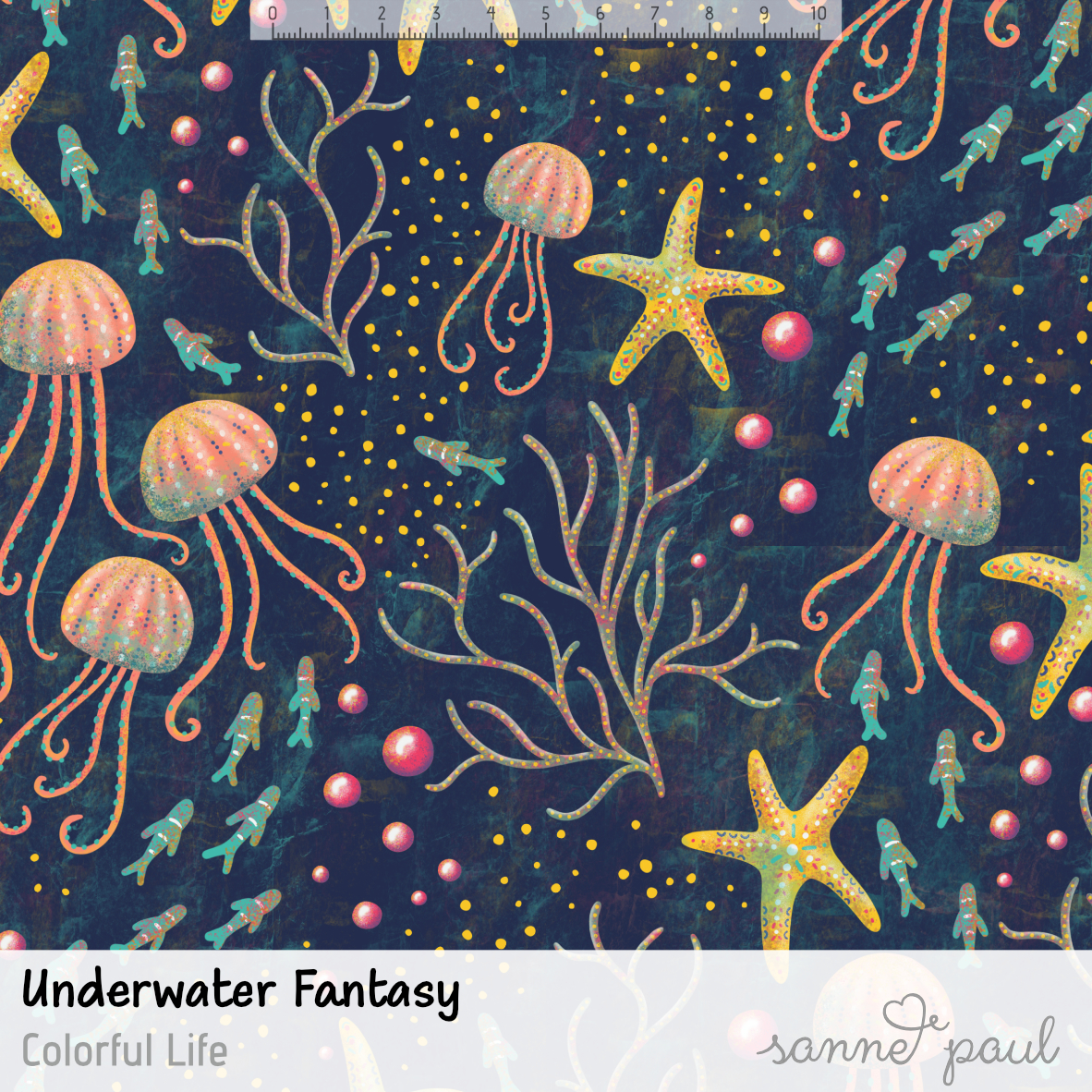 Bio Fabric - Underwater Fantasy Colorful Life by Sanne Paul in blue