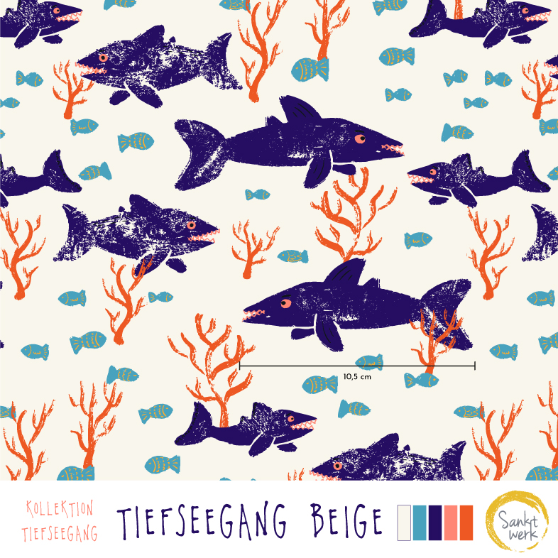 Bio Webware Stoff - Tiefseegang - Sanktwerk, Tiere, Maritim, creme, 100% Bio-Baumwolle Bio Webware Stoff - Tiefseegang - Sanktwerk, Tiere, Maritim, creme, 100% Bio-Baumwolle