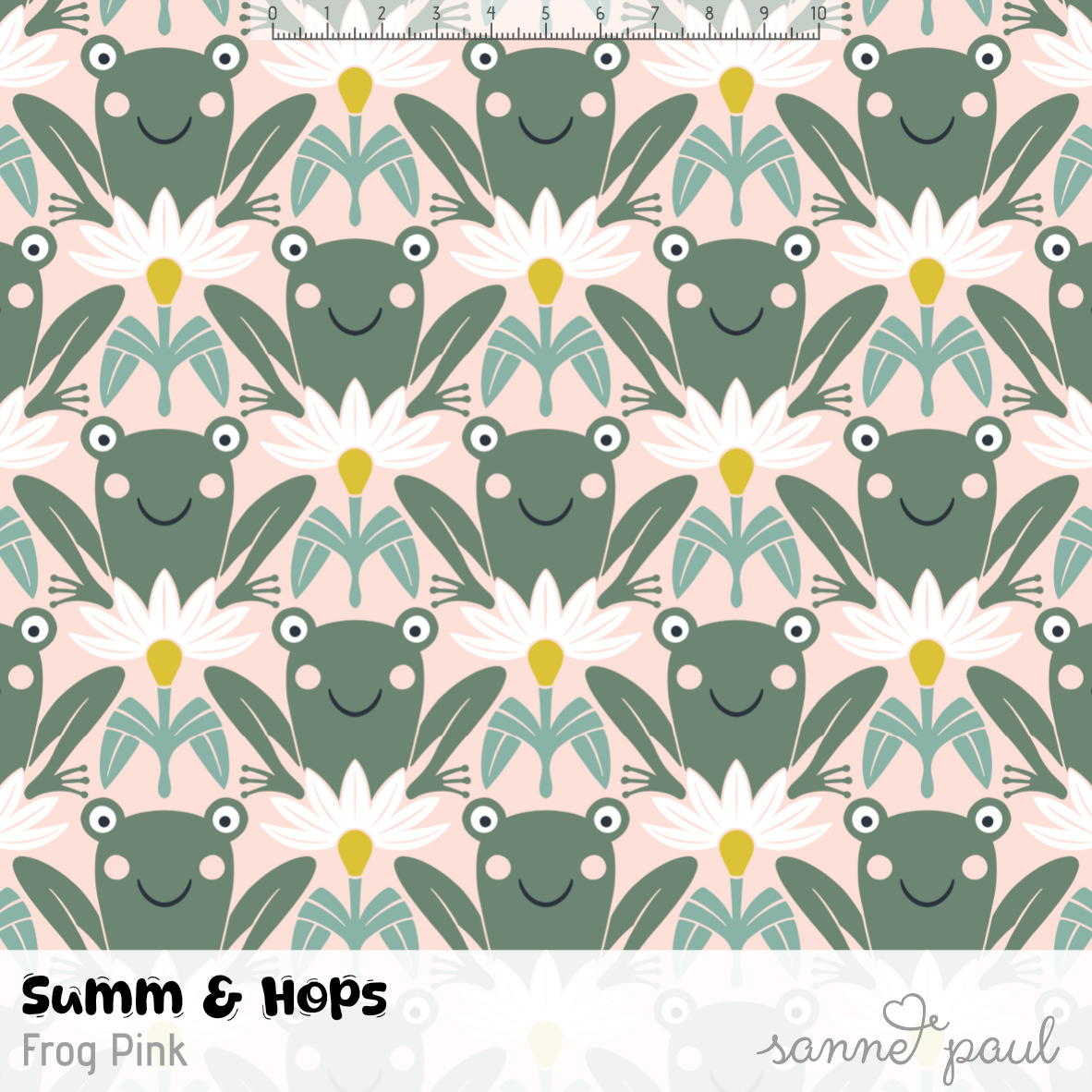Bio Summersweat Stoff  - Summ and Hops Frog Pink - SannePaul, grün, Kinder, Tiere, Breite 150 cm