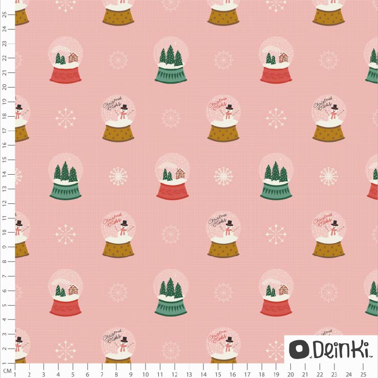 Bio Stoff  - Weihnachtsschneekugeln Rosa - Deinki, rosa, Weihnachten, Winter,