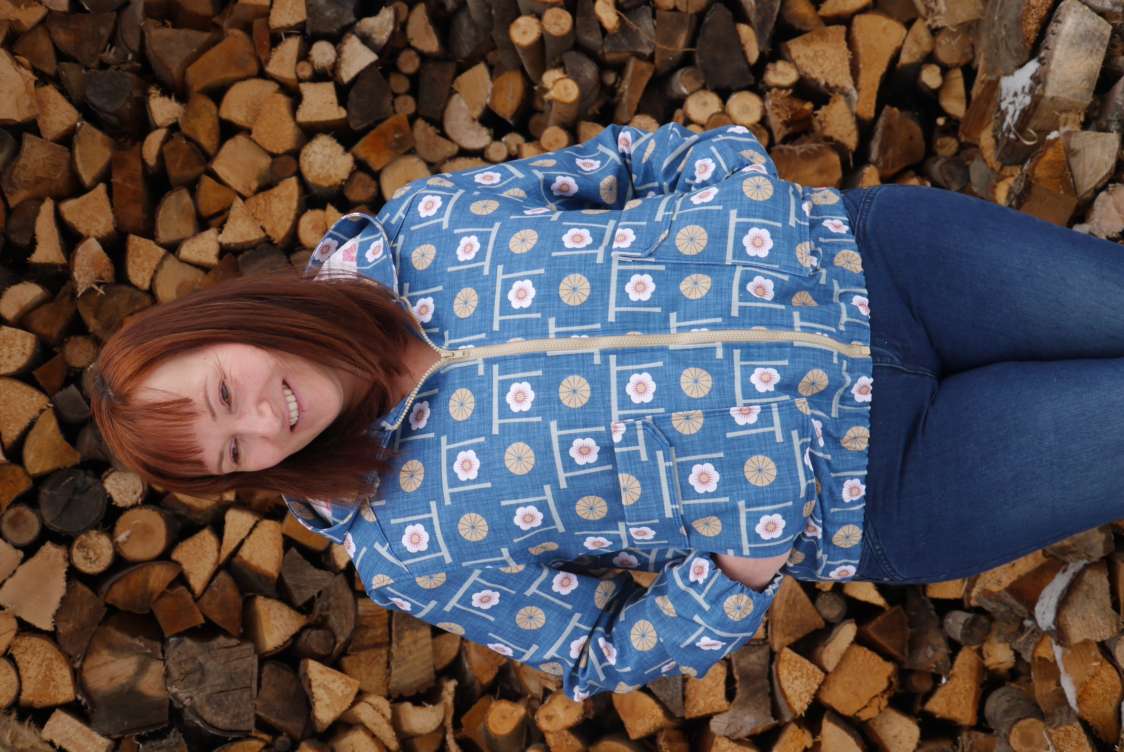 Bio Stoff  - Japanische Schirme und Kirschblüten creme