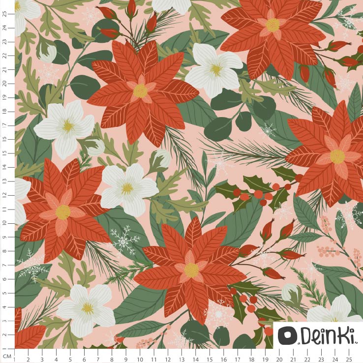 Bio Stoff - Weihnachtsblumen rosa