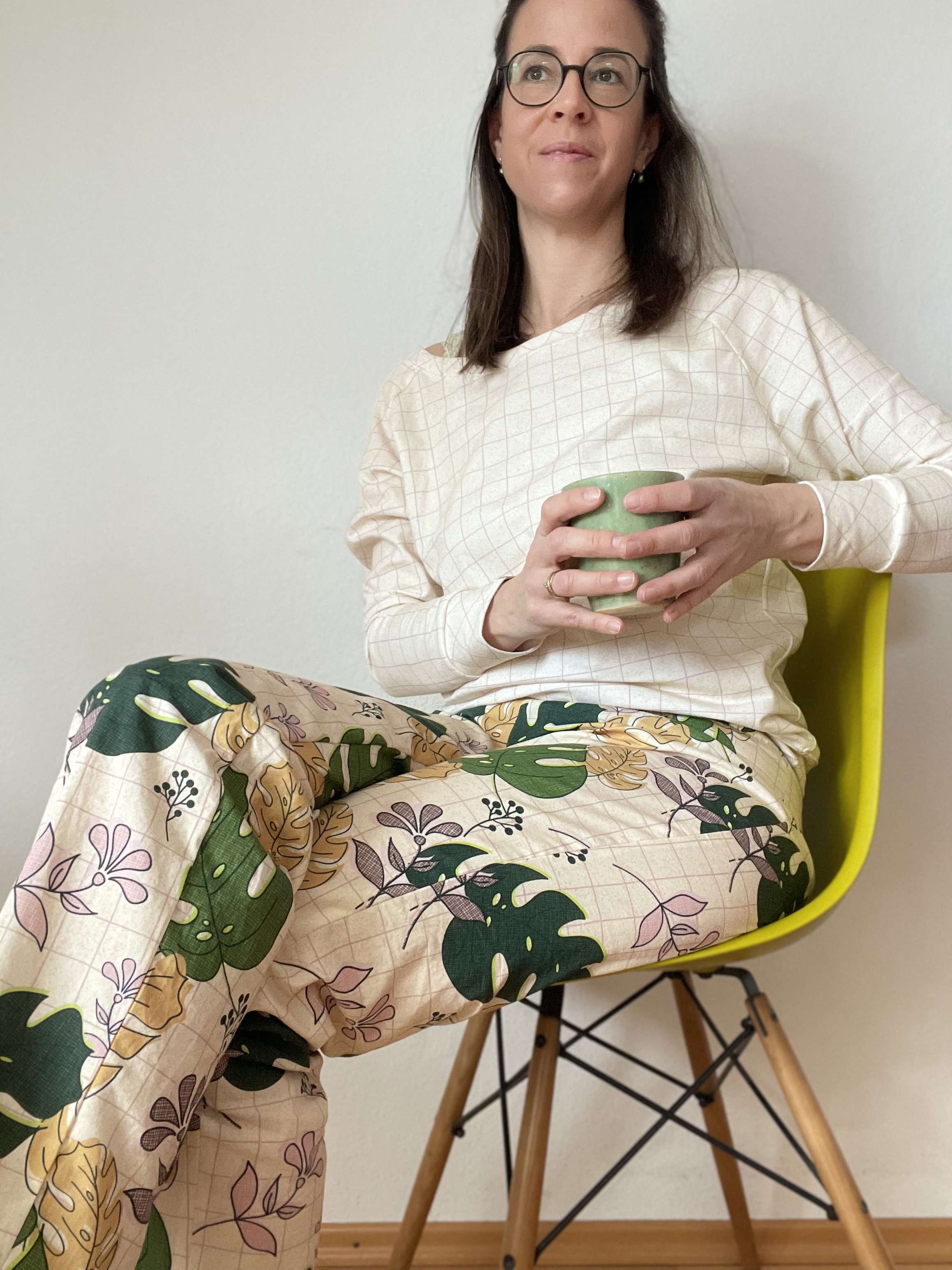 Bio Stoff  -  Nerdy Monstera Garden kariert, beige