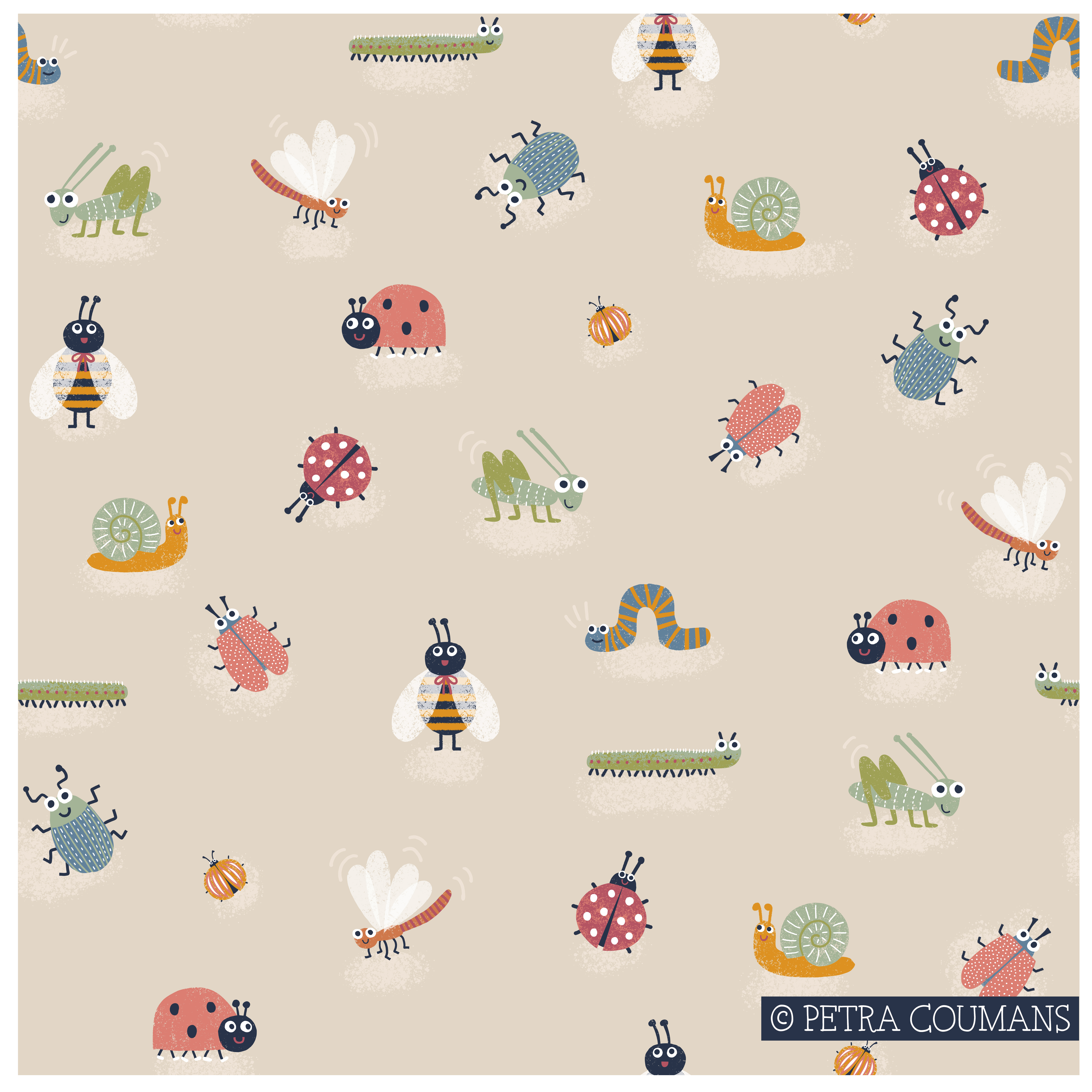 Bio Stoff  -  Little Bugs  - PetraCoumans, Tiere, creme