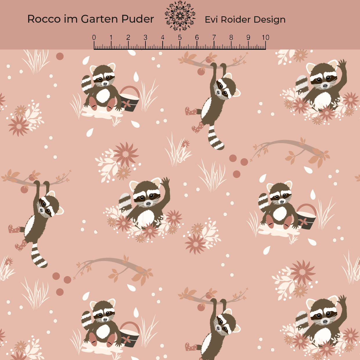 Bio Webware Stoff - Waschbär Rocco im Garten Puder - EviRoiderDesign, Tiere, rosa, 100% Bio-Baumwolle Bio Webware Stoff - Waschbär Rocco im Garten Puder - EviRoiderDesign, Tiere, rosa, 100% Bio-Baumwolle