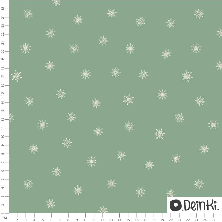 Organic Fabric - Snowflakes Light Green by Deinki in green