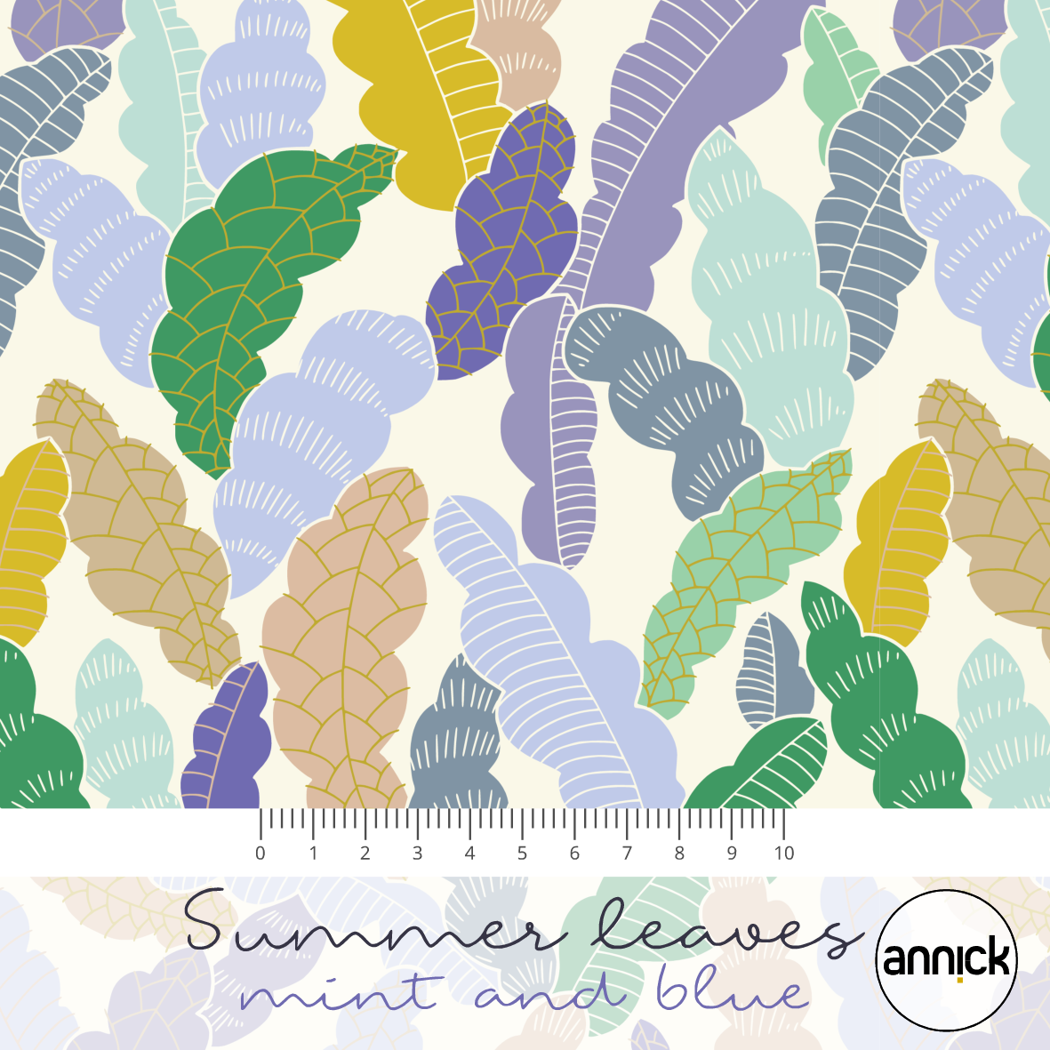 Bio Stoff  -  Summer Leaves  - Annick, petrol, grün, Blätter & Ranken