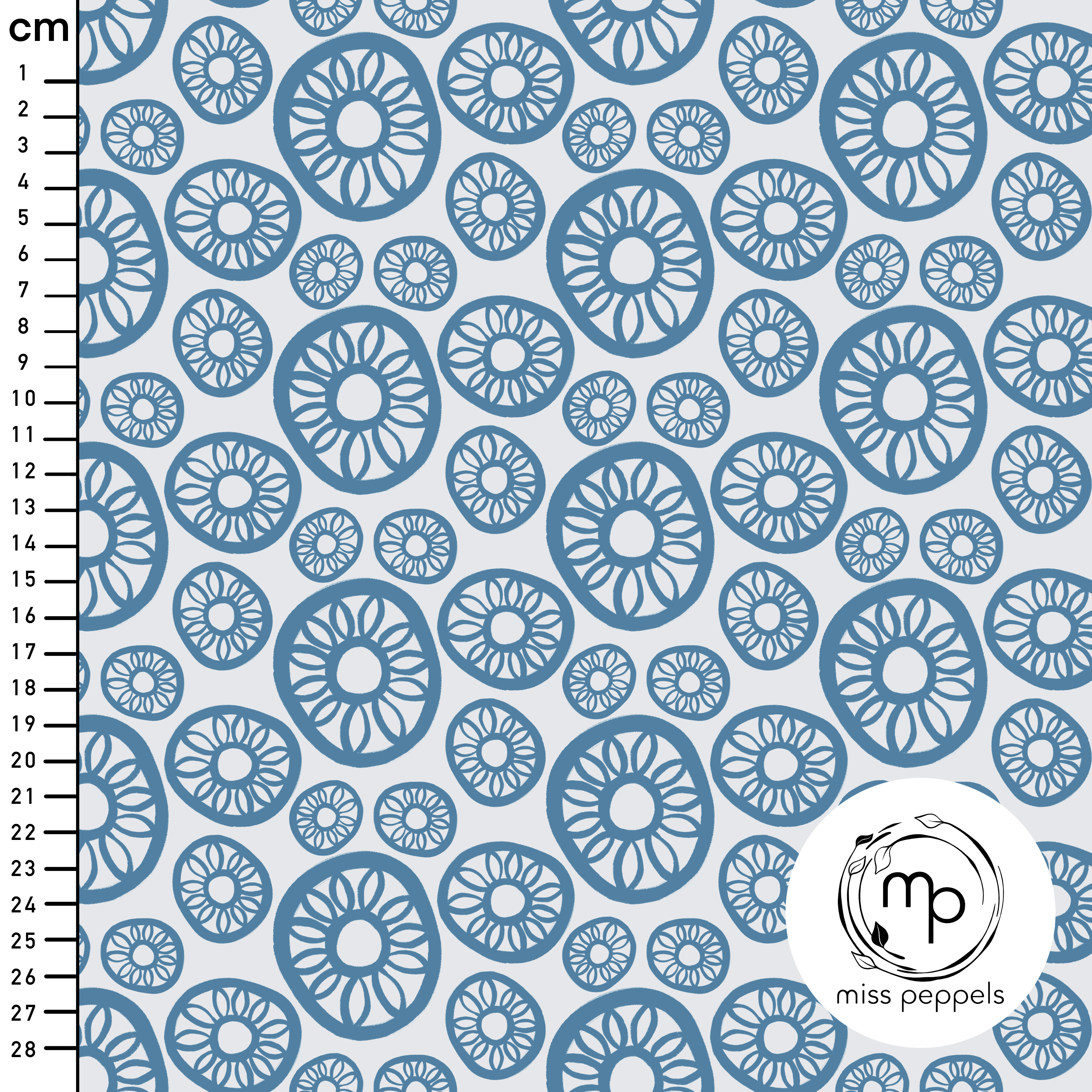 Bio Stoff  - Blumen Stempel dunkelblau