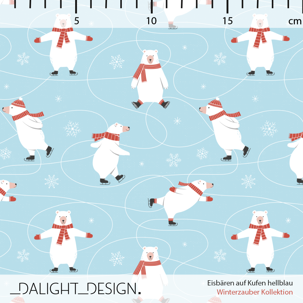 Bio Stoff - Eisbaeren auf Kufen hellblau