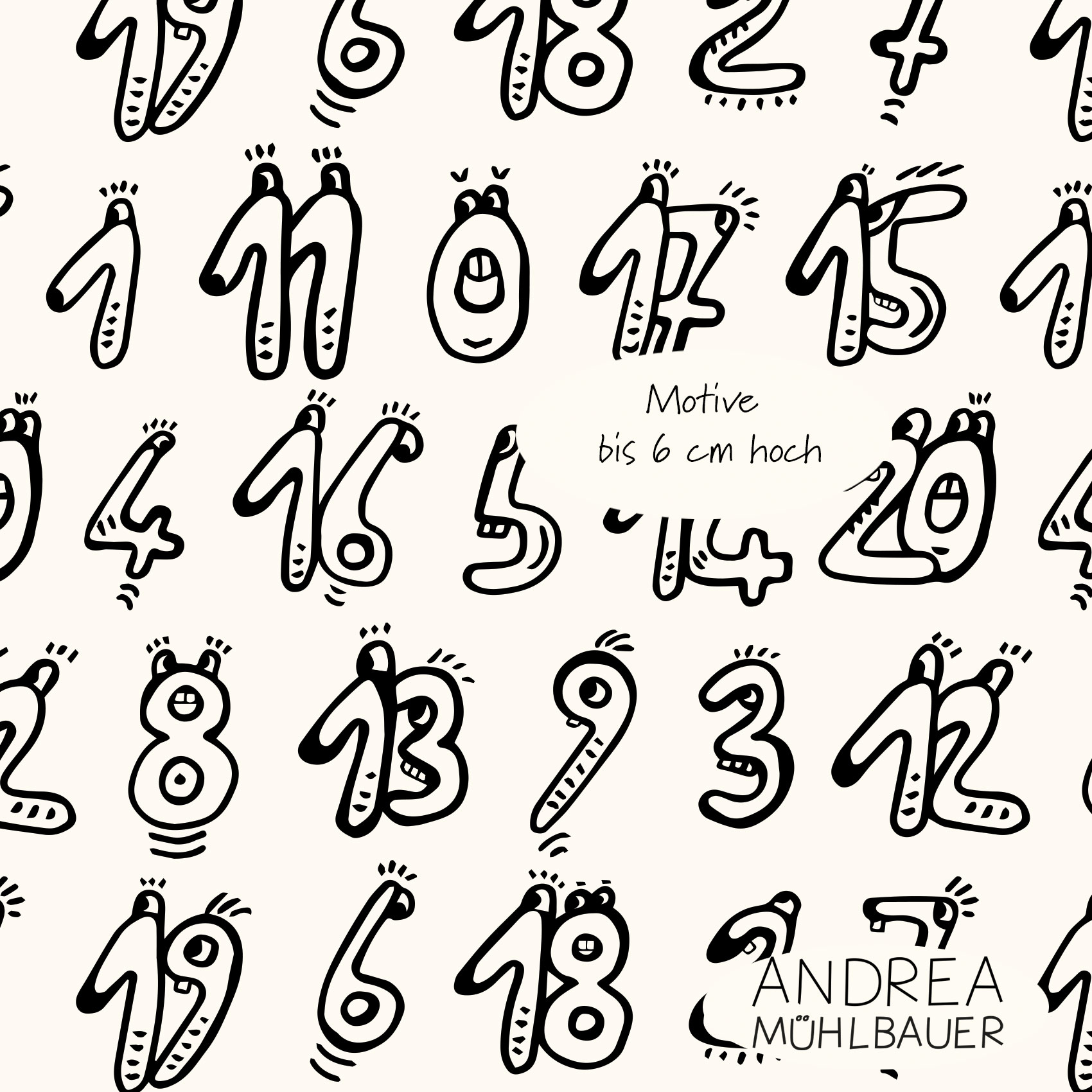 Bio Stoff - Zahlen123 S W Ausmaldesign von Andrea Muehlbauer in creme
