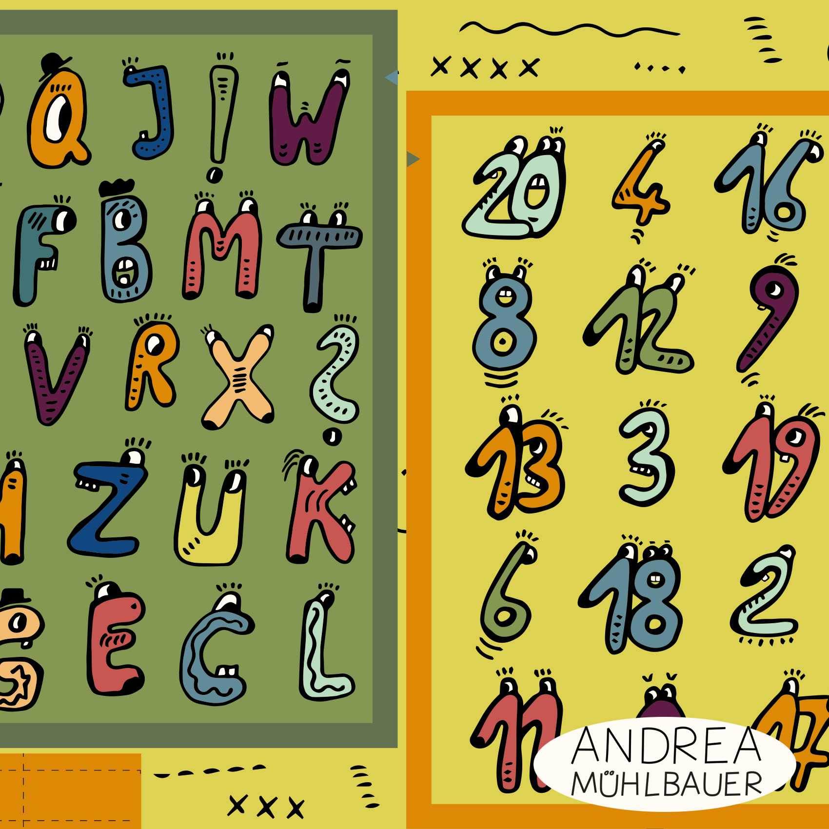 Bio Stoff  - 50 cm Panel Buchstaben Wendeturnbeutel - AndreaMuehlbauer, bunt, Kinder, Schule
