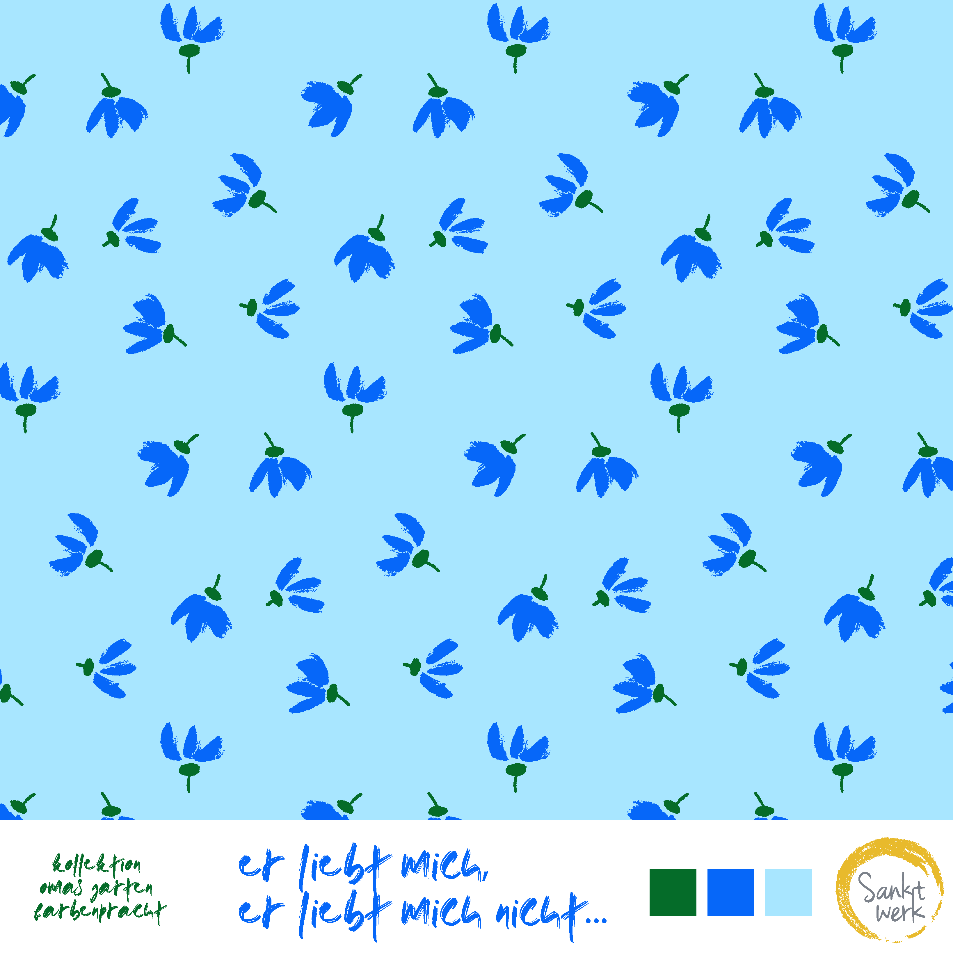 Bio Stoff  -  Er liebt mich er liebt mich nicht...  - Sanktwerk, Garten, Frühling, blau, Floral & Blumen