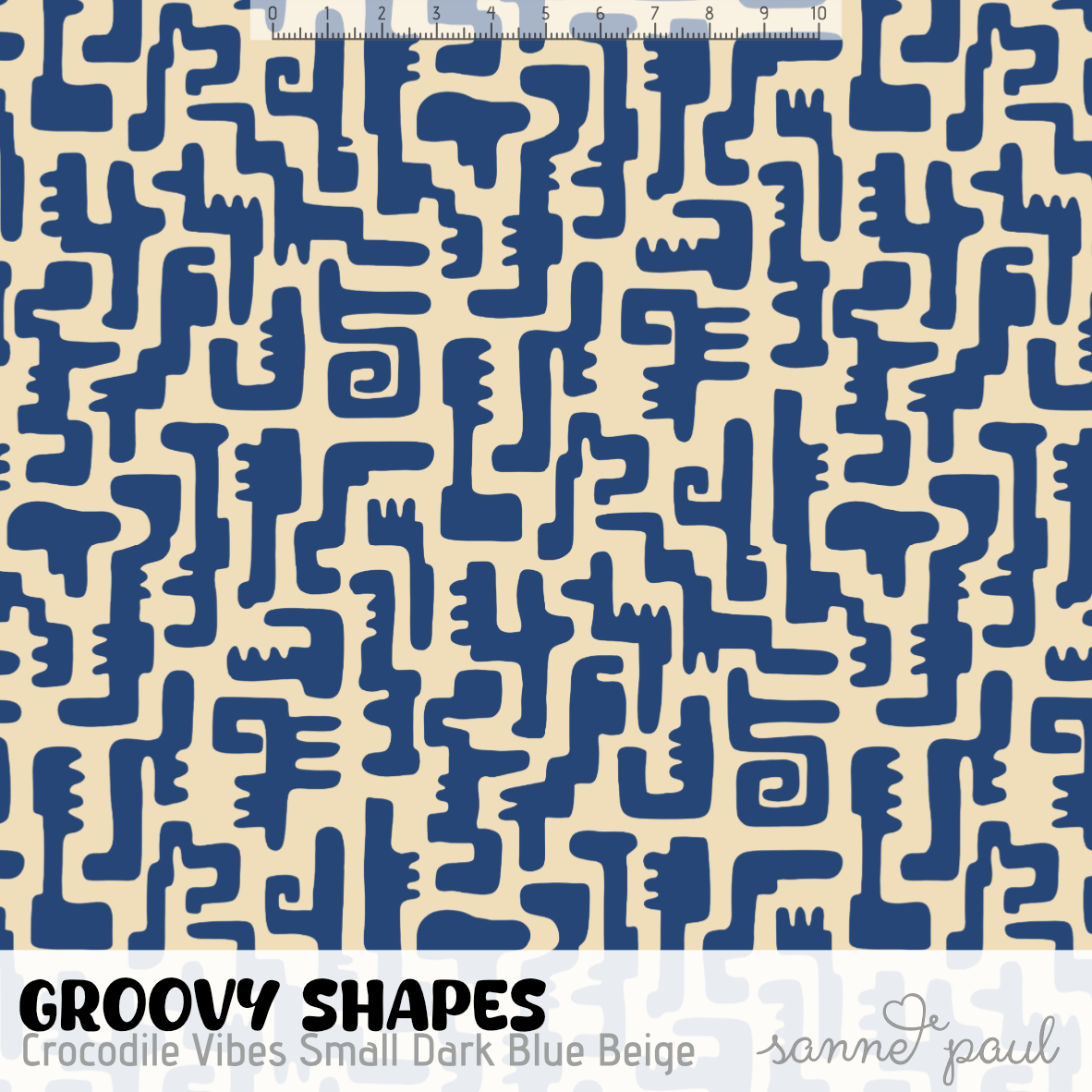 Bio Stoff - Groovy Shapes Crocodile Vibes Small dunkelblau, beige