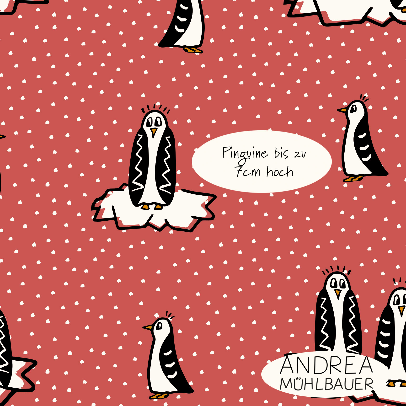 Bio Webware Stoff  - Penguin on Red - AndreaMuehlbauer, Tiere, rot, 100% Bio-Baumwolle