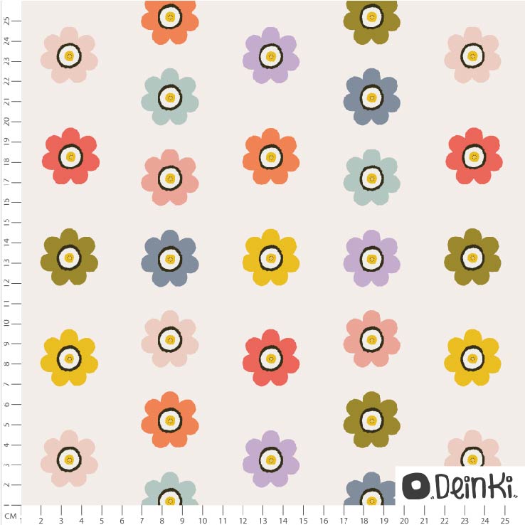 Bio Stoff  -  Alpenaurike Bunt  - Deinki, Floral & Blumen, bunt