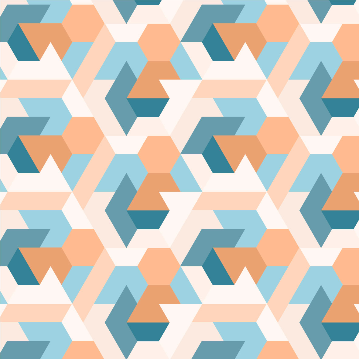 Bio Webware Stoff  -  Hexagon and Sea  - EviRoiderDesign, orange, blau, 100% Bio-Baumwolle