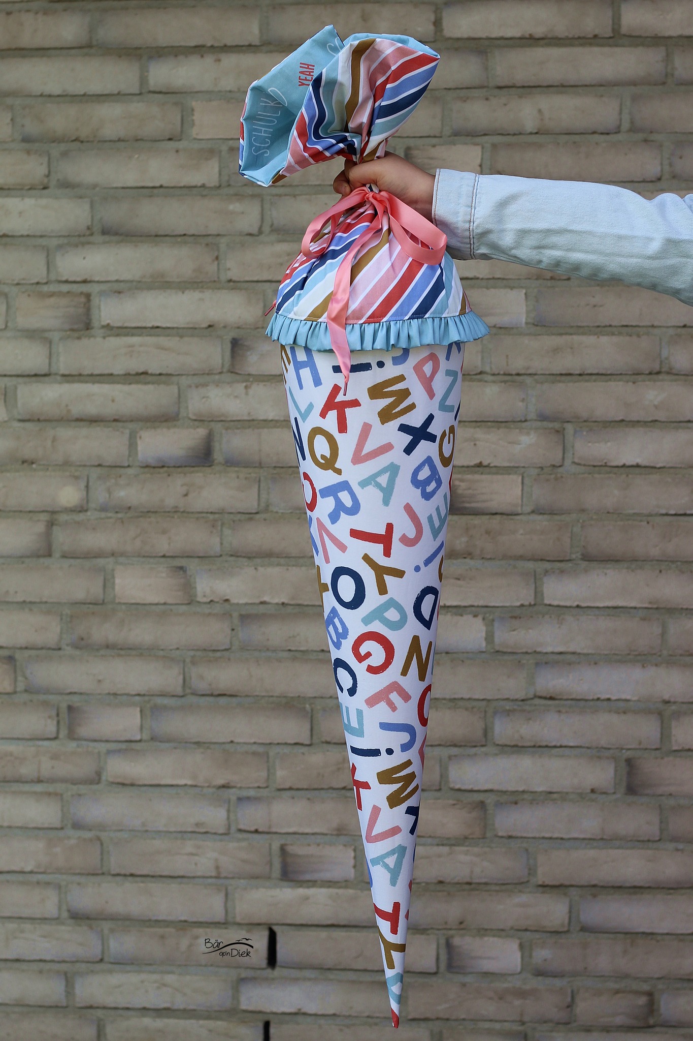 Bio Webware Stoff  - 1,0 m Panel Schultüte ABC - Deinki, bunt, Kinder, Schule 100% Bio-Baumwolle