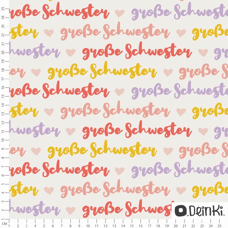 Bio Webware Stoff - Geschwister Große Schwester - Deinki, creme, Buchstaben & Zahlen, 100% Bio-Baumwolle Bio Webware Stoff - Geschwister Große Schwester - Deinki, creme, Buchstaben & Zahlen, 100% Bio-Baumwolle