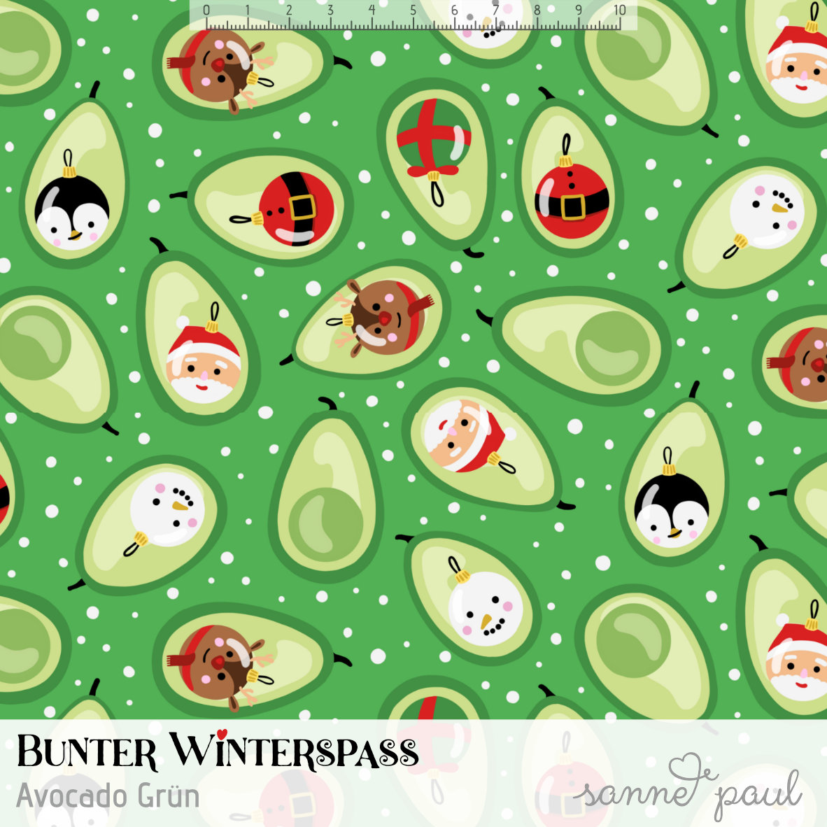 Scuba Stoff  - Bunter Winterspaß Avocado Grün - SannePaul, Obst & Gemüse, Winter, grün Breite 150 cm