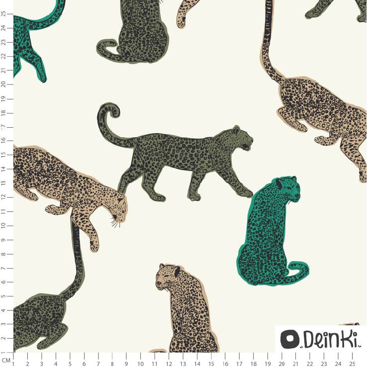 Bio Stoff  - Leoparden Grün Beige - Deinki, creme, Tiere