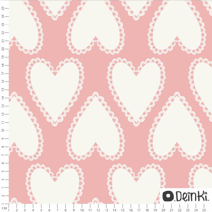 Bio Webware Stoff - Papierherzen - Deinki, weiß, Herzen, rosa, 100% Bio-Baumwolle Bio Webware Stoff - Papierherzen - Deinki, weiß, Herzen, rosa, 100% Bio-Baumwolle