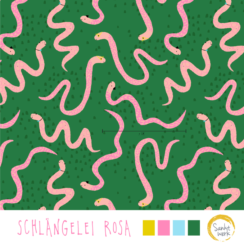 Bio Stoff  -  Schlängelei Rosa - Sanktwerk, Tiere, grün