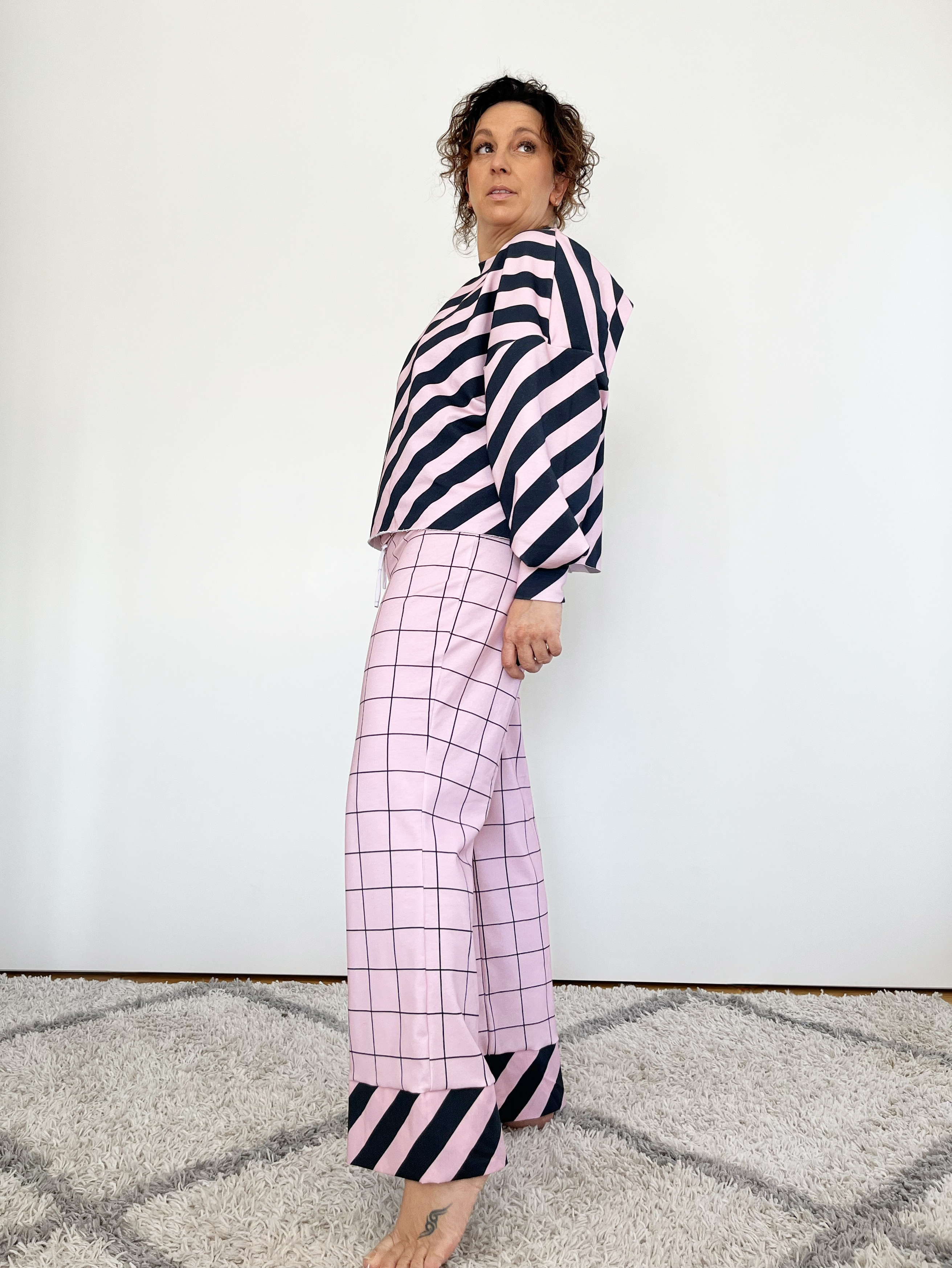 Organic fabric - Diagonalstreifen blue