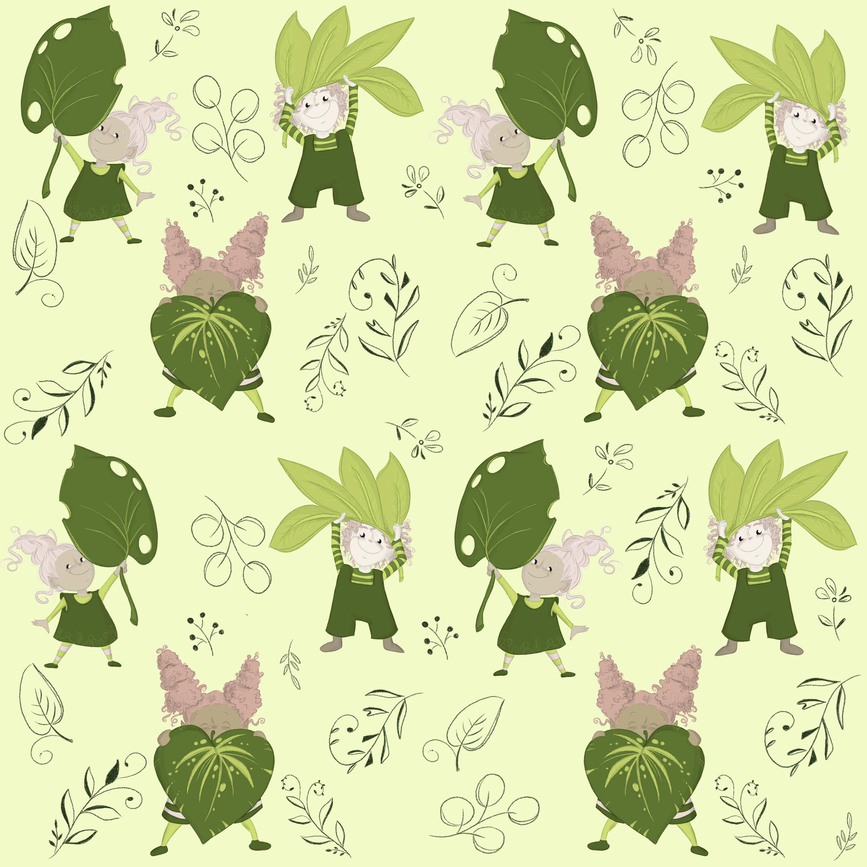 Bio Stoff  -  Botanical Fairytale grün, groß