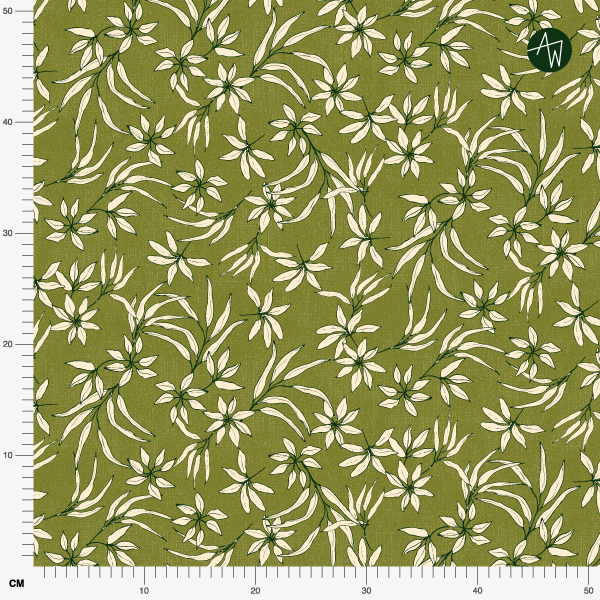 Bio Stoff -  Botanical Leaf Sketch grün