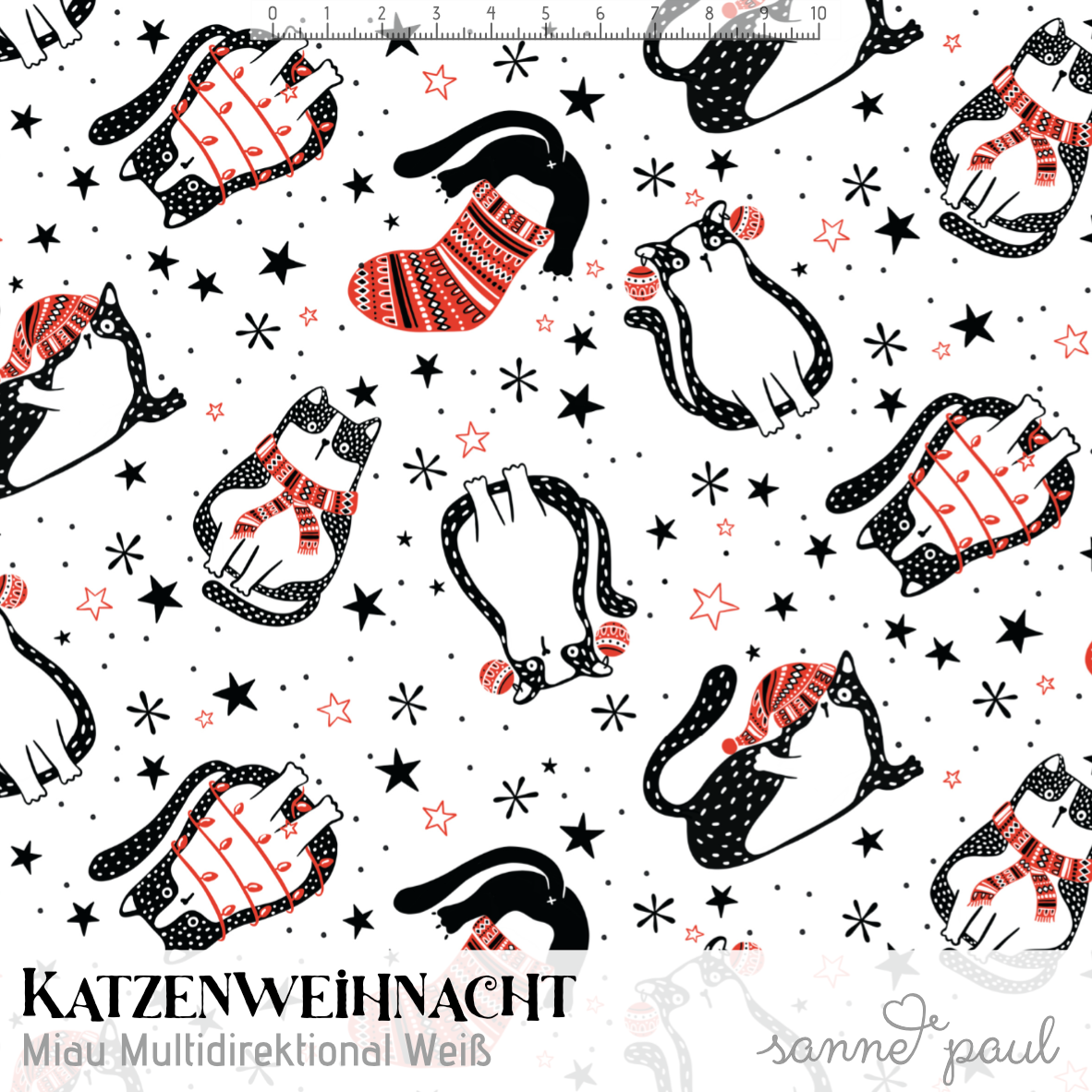 Bio Fabric - Cat Christmas Meow Multidirectional black, red