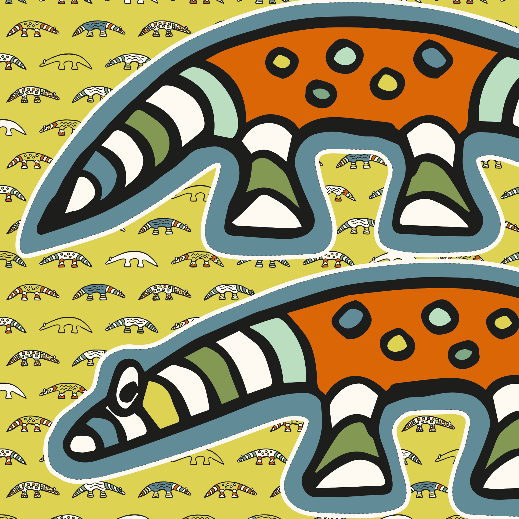 Bio Stoff  -  Anteater Kissen 1m Panel blau, orange